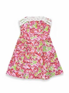 lilly pulitzer pink tiger dress Lilly Pulitzer Strapless Dress | Pink Tiger & Tiger Lily Print | Size 4  Vintage